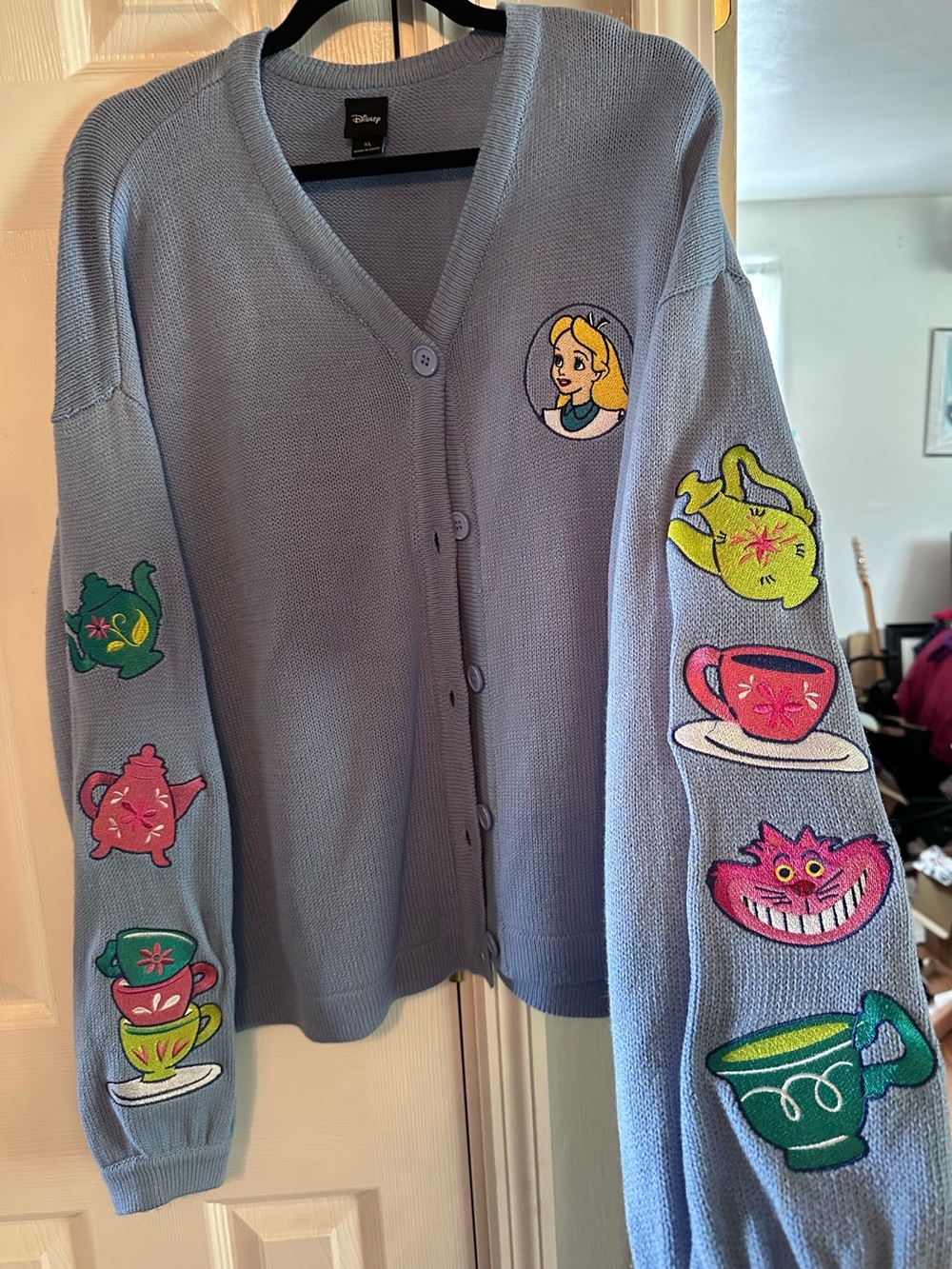 Disney Light Blue Alice Patchwork Cardigan Sweater